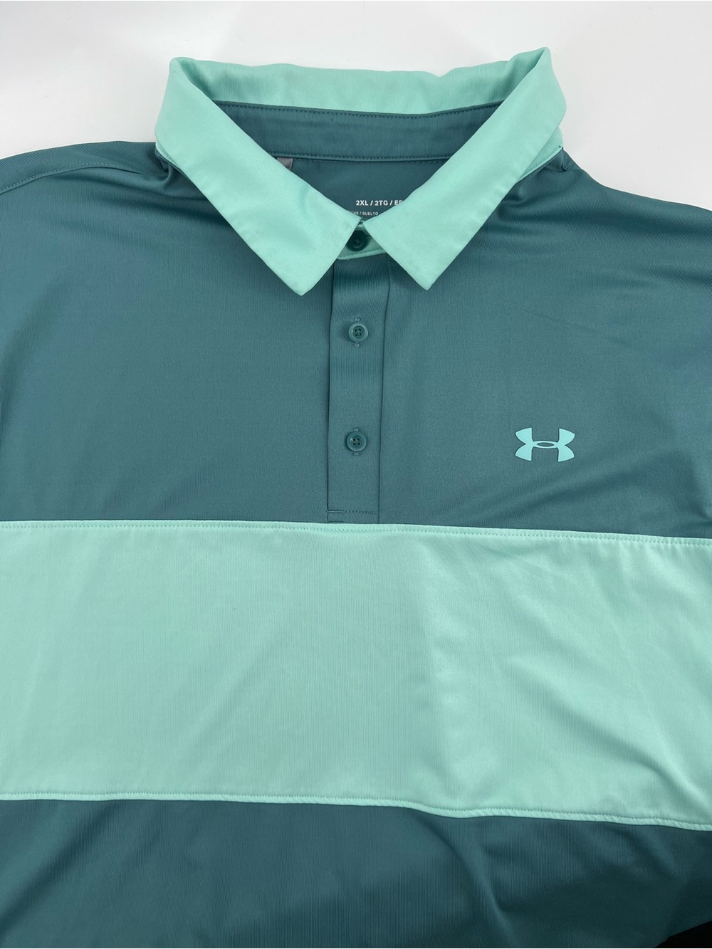 Under Armour Mens Polo Shirt Striped Performance Short Sleeve Golf Teal XXL